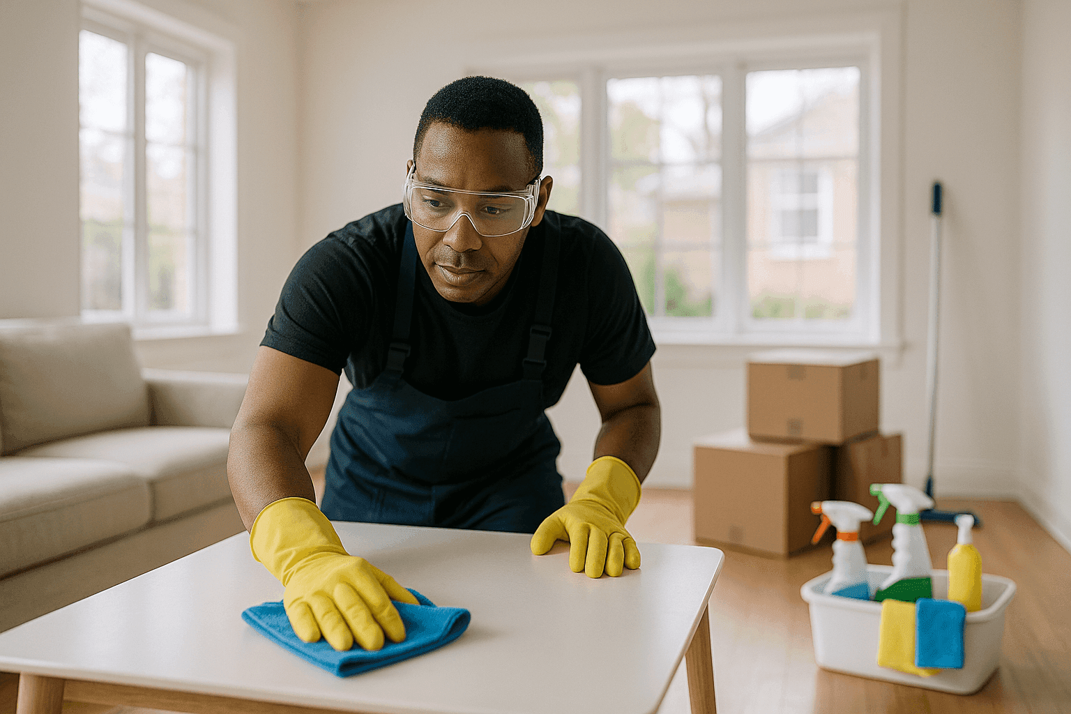Empty home being professionally cleaned before move-in